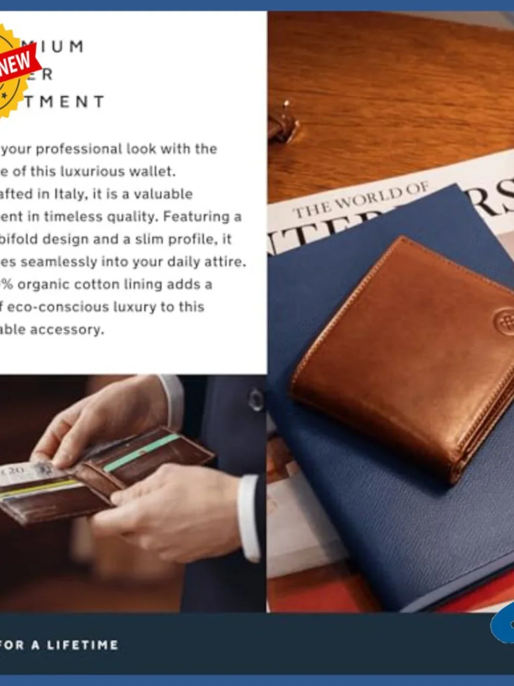 Men's Leather Bifold Wallet with 8 Card Slots Slim Design